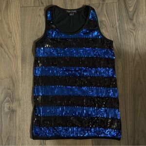 Blue and Black Sequin Striped Top